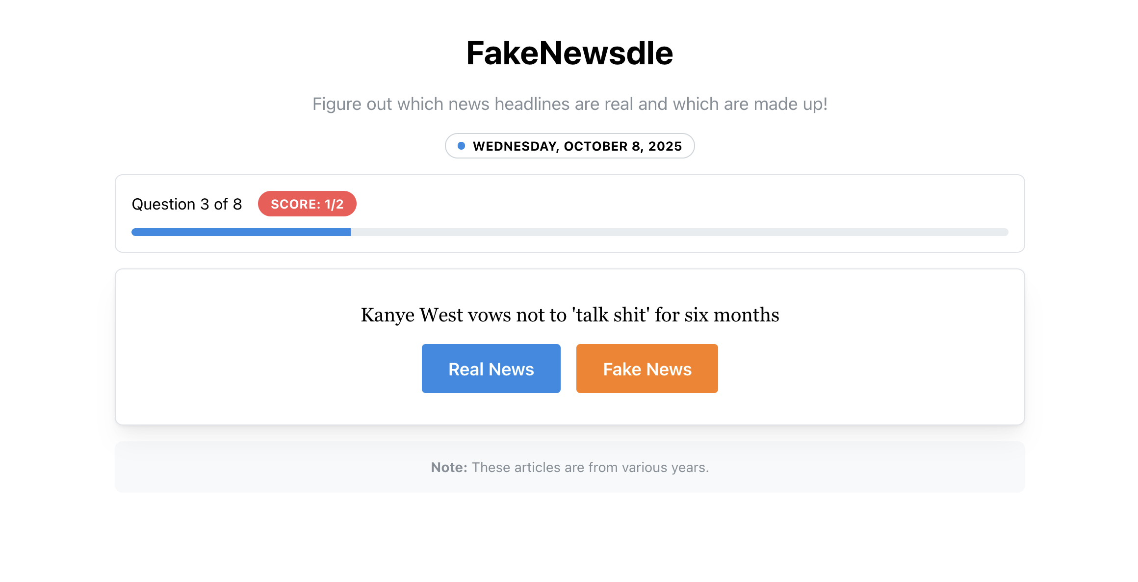 Screenshot of FakeNewsdle
